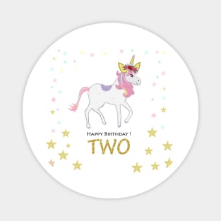 Second birthday. Two. Unicorn Birthday invitation. Party invitation greeting Magnet